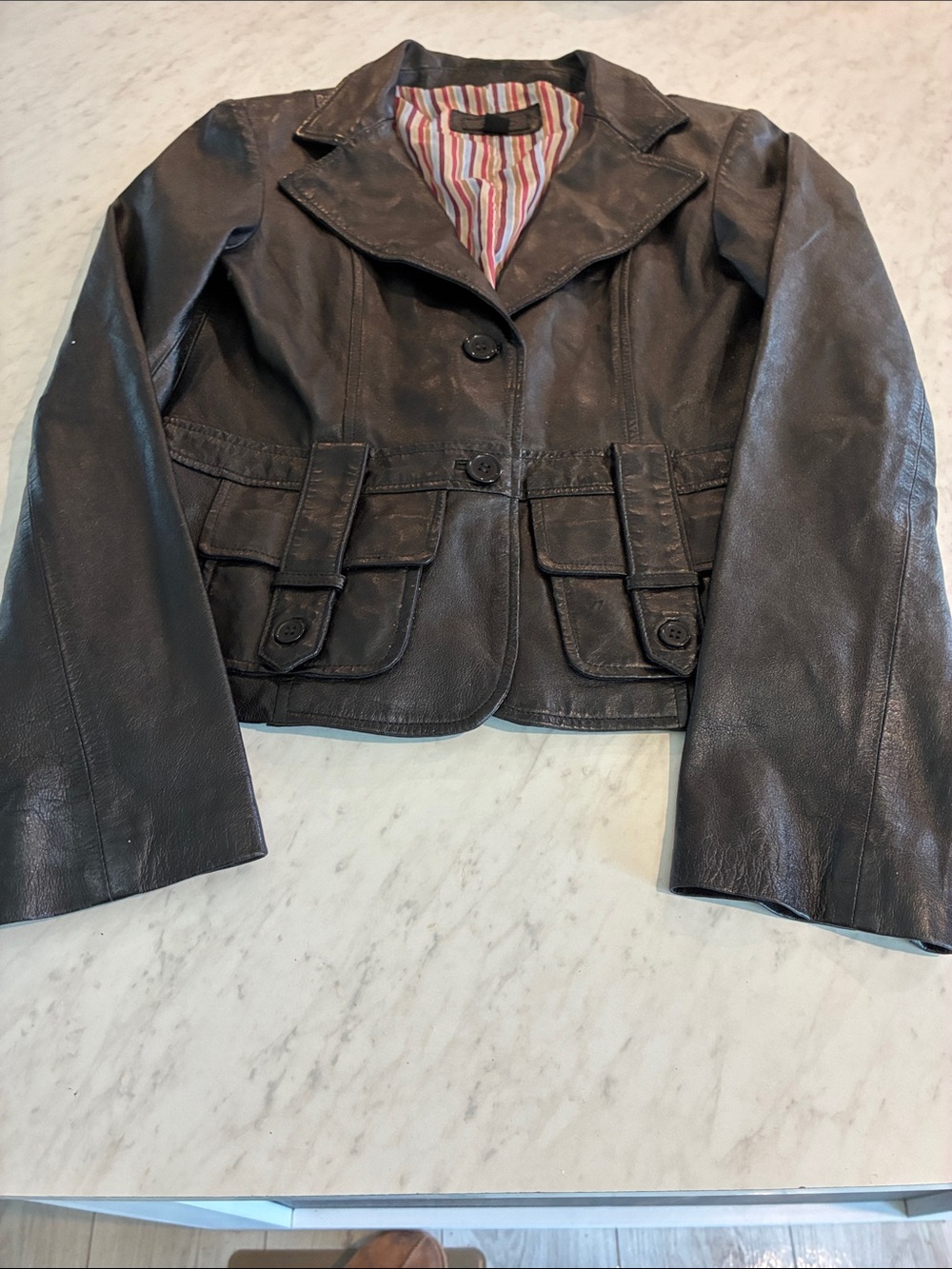 Aldo Dark Brown Leather Button-Front Jacket